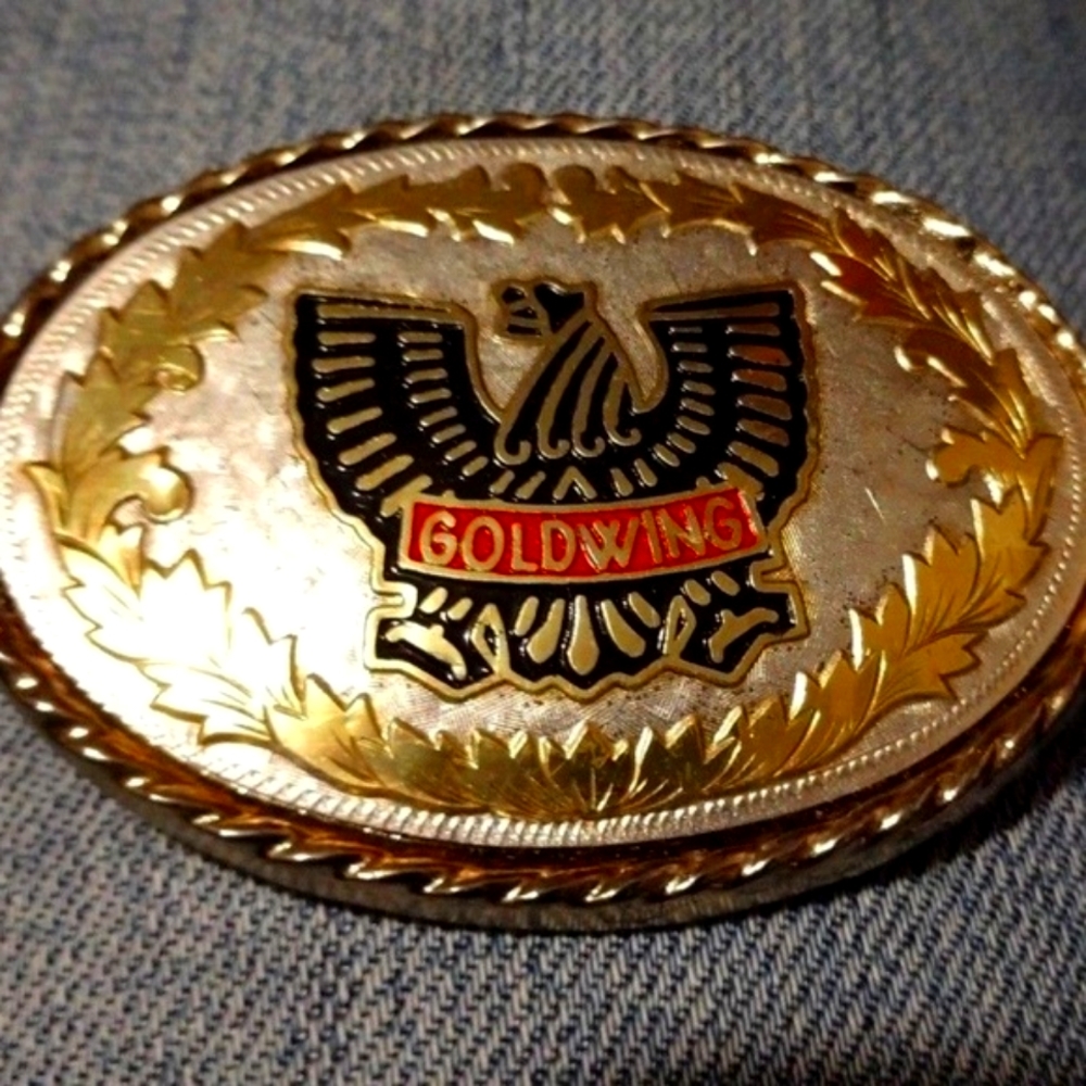 Ladies GOLDWING MOTORCYCLE BELT BUCKLE-Gold/Silver - Picture 2 of 8